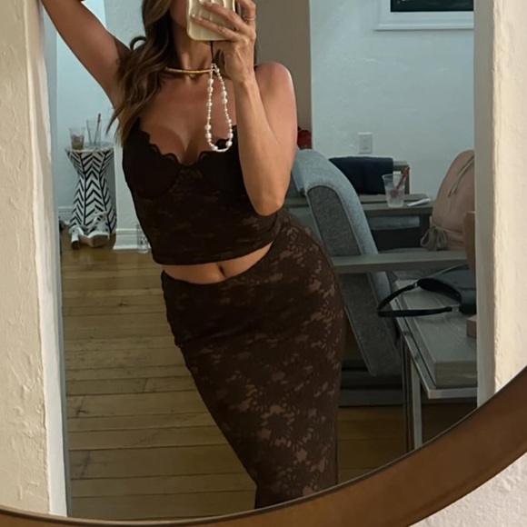 Meshki Other - Meshki Brown Lace Crop Top & fitted maxi skirt